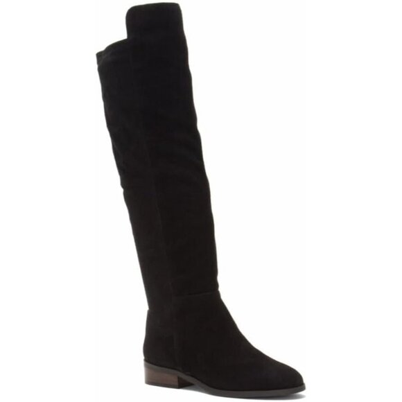 Women's Black Above the Knee Pointed Toe Low Heel Calypso Winter Long Boot - Picture 1 of 5